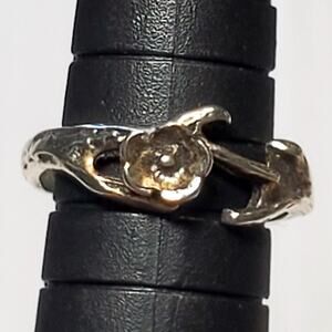 Silver Tone Flower Rose Ring Sz 4.5 Unsigned